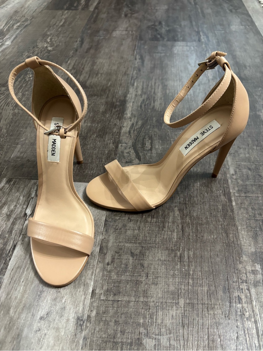 Steve Madden Beige Ankle-Strap Stiletto Sandals